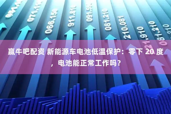 赢牛吧配资 新能源车电池低温保护：零下 20 度，电池能正常工作吗？